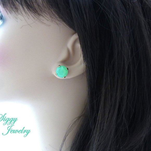 Mint Beryl Green Opal Crystal Stud Earrings, 10mm - Picture 7 of 7